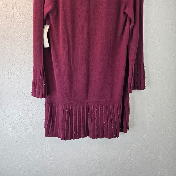 Chico's Cardigan Sweater Pearl Beaded S Burgundy Red Open Front Formal Drape Top - Picture 10 of 11